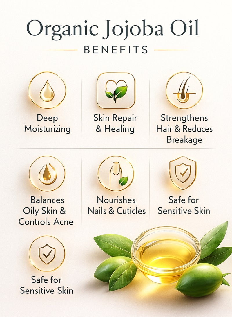 زهر زيت الجوجوبا العضوي - 100% نقي وطبيعي، معتمد كمنتج عضوي من وزارة الزراعة الأمريكية، زيت سيمونديا تشينينسيس عالي الجودة معصور على البارد - للبشرة والشعر والأظافر وفروة الرأس - 236 مل - Image 3