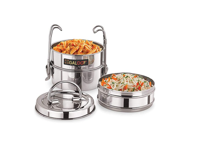 GALOOF Stainless Steel Sada Simple 3 Compartment Clip Tiffin/Lunchbox/Puri Dabba for Office/Collage/School use(1, 8X3 (1500 ml)) - Image 2
