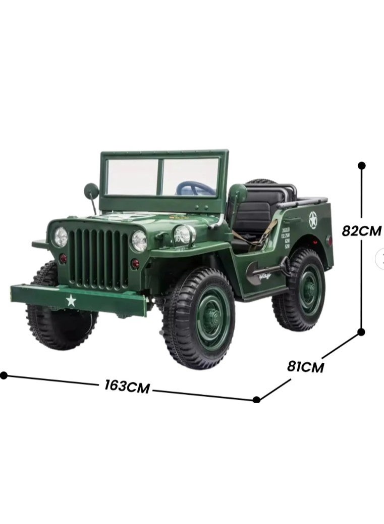 Jeep Kids Military Willy Jeep Ride-On 3-Seater Dark Green - Image 4
