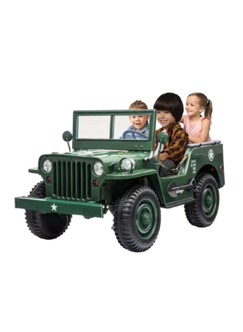 Jeep Kids Military Willy Jeep Ride-On 3-Seater Dark Green - Image 1
