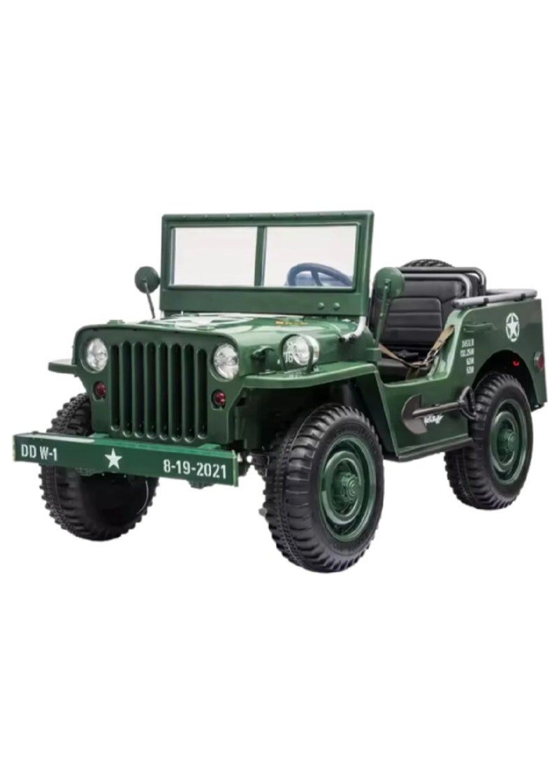 Jeep Kids Military Willy Jeep Ride-On 3-Seater Dark Green - Image 3