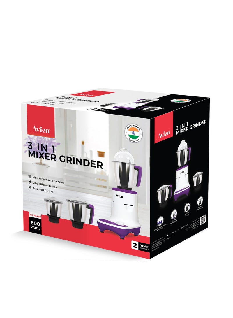 Avion 600W 3-in-1 Mixer Grinder(AMG614ND) – Multifunctional Grinder with Stainless Steel Jars & Blades – 3 Speed– 2 Year Warranty - Image 5