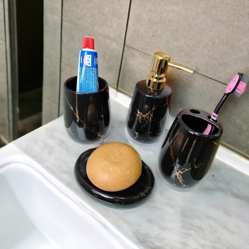 Whizzo Ceramic Premium Bathroom Accessories Set Ceramic 4 Pieces Bathroom Accessories Set Soap Dispenser Toothbrush Holder Tumbler Soap Dish The Best Gifting Choice Black 795 - Image 4