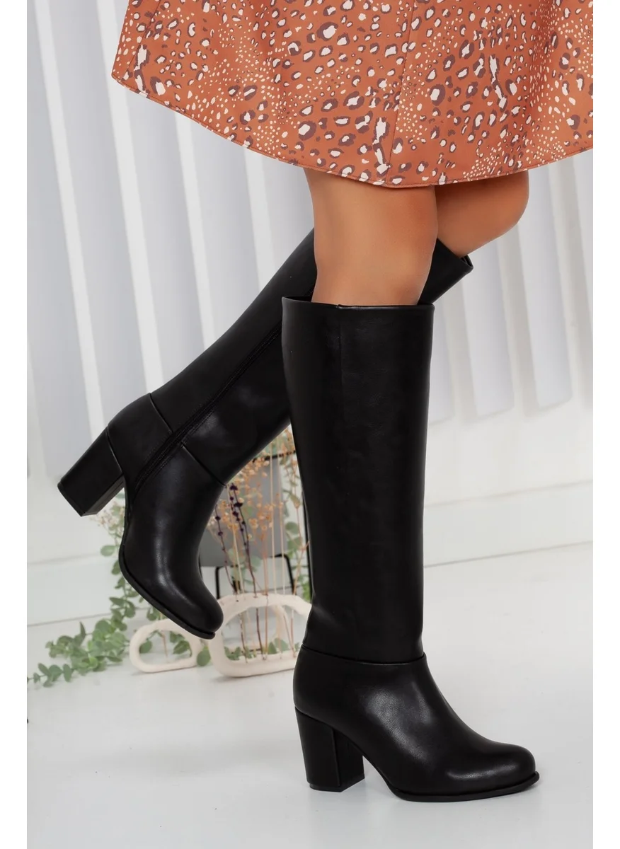 Dilimler Ayakkabı Slices Shoes Black Women's Large Small Size Heeled Boots