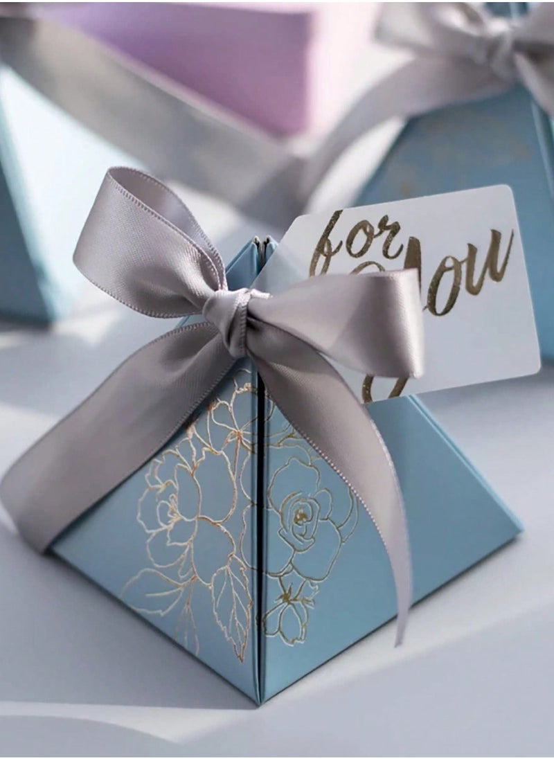 Generic 20pcs Luxury Wedding Candy Boxes with Ribbons – Pyramid-Shaped Paper Favor Boxes with Elegant Metallic Floral Foil Stamping, Ideal for Wedding Sweets, Valentine's, Mother's Day, Baby Showers, Anniversaries, Graduation & Party Gifts | Premium Treat Packaging  - Image 1