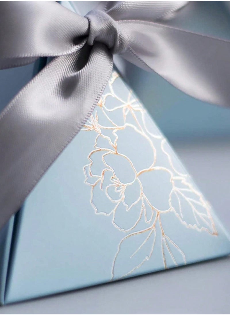 Generic 20pcs Luxury Wedding Candy Boxes with Ribbons – Pyramid-Shaped Paper Favor Boxes with Elegant Metallic Floral Foil Stamping, Ideal for Wedding Sweets, Valentine's, Mother's Day, Baby Showers, Anniversaries, Graduation & Party Gifts | Premium Treat Packaging  - Image 2