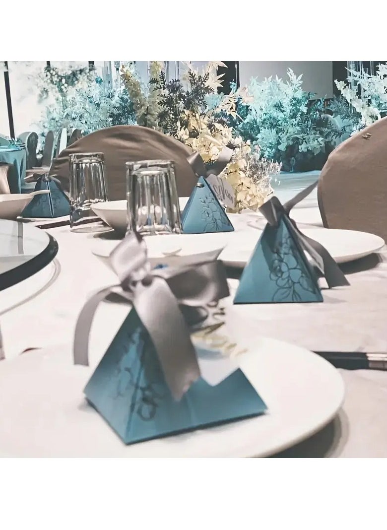 Generic 20pcs Luxury Wedding Candy Boxes with Ribbons – Pyramid-Shaped Paper Favor Boxes with Elegant Metallic Floral Foil Stamping, Ideal for Wedding Sweets, Valentine's, Mother's Day, Baby Showers, Anniversaries, Graduation & Party Gifts | Premium Treat Packaging  - Image 3