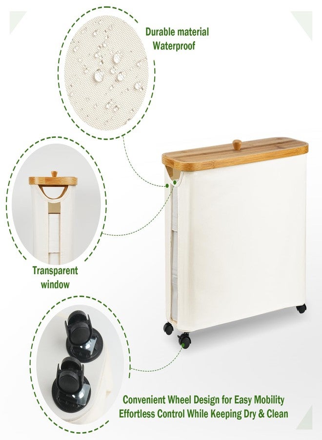 Vathery Toilet Paper Storage Basket with Wheel, Bamboo Toilet Paper Holder with Lid and Handle, Toilet Papers Organizer for 9-12 Rolls Bathroom Accessories - Image 5