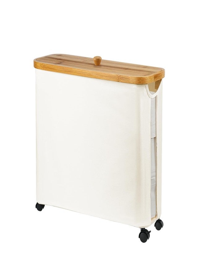 Vathery Toilet Paper Storage Basket with Wheel, Bamboo Toilet Paper Holder with Lid and Handle, Toilet Papers Organizer for 9-12 Rolls Bathroom Accessories - Image 1