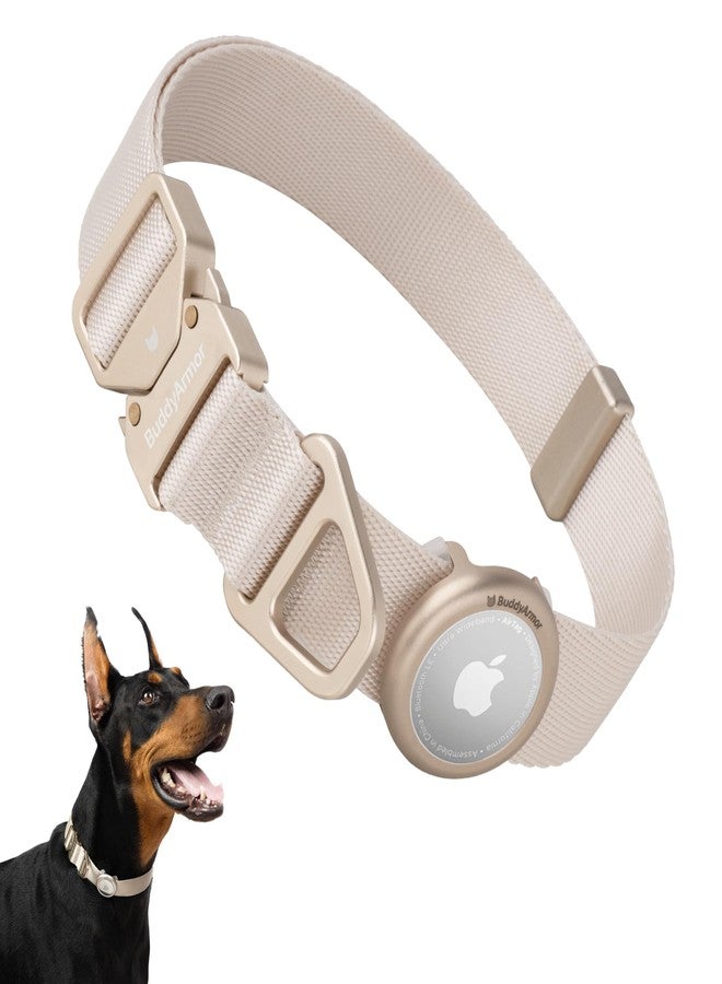 BuddyArmor Dog Airtag Collar Adjustable Soft Nylon Lightweight Dog Collar Quick Release with Alloy Buckle, Airtag Holder Case Airtag Dog Collar for Medium Large Dogs (Linen, M) - Image 1