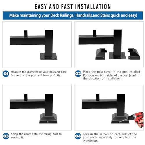 BORDERSMOVER Post Cover Plate for 2" Floor Flange, 2-Piece, Flange Base Shoe for Railings, Post Skirt Cover, Black - Image 5