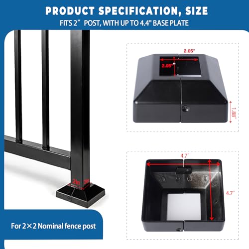 BORDERSMOVER Post Cover Plate for 2" Floor Flange, 2-Piece, Flange Base Shoe for Railings, Post Skirt Cover, Black - Image 4
