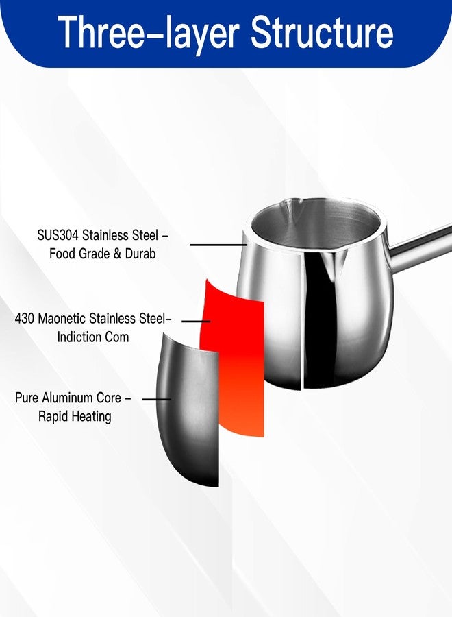 IMEEA Mini Butter Warmer Pot with Long Handle Induction Milk Warmer Pot Small Saucepan SUS304 Tri-Ply Stainless Steel (10oz/300ml) - Image 4