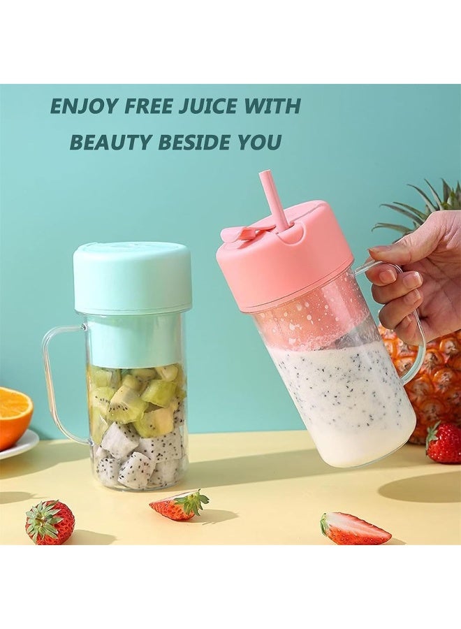 خلاط عصير كهربائي محمول SAFENHAND، صانع سموذي صغير وم mixer قابل للشحن عبر USB، كوب عصير فواكه طازجة مع مصاصة (وردي) - Image 3