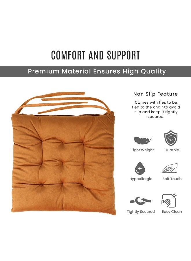 Rest Pack Of 4 Velvet Soft Chair Pad With Seat Ties Suitable For Garden , Kitchen And Office Chairs Indoor And Outdoor Tan 40X40Cm  - Image 3