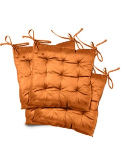 Rest Pack Of 4 Velvet Soft Chair Pad With Seat Ties Suitable For Garden , Kitchen And Office Chairs Indoor And Outdoor Tan 40X40Cm  - Image 1