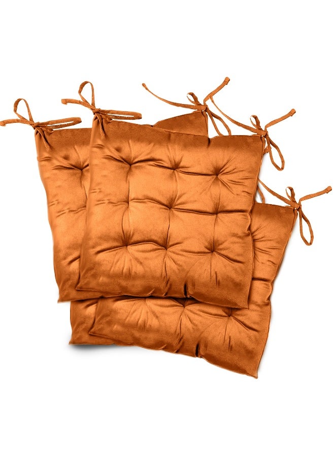Rest Pack Of 4 Velvet Soft Chair Pad With Seat Ties Suitable For Garden , Kitchen And Office Chairs Indoor And Outdoor Tan 40X40Cm  - Image 1