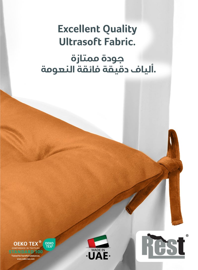 REST Pack of 4 Velvet Soft Chair Pad with Seat Ties Suitable for Garden , Kitchen and Office Chairs Indoor and Outdoor  Tan 40x40cm - Image 3