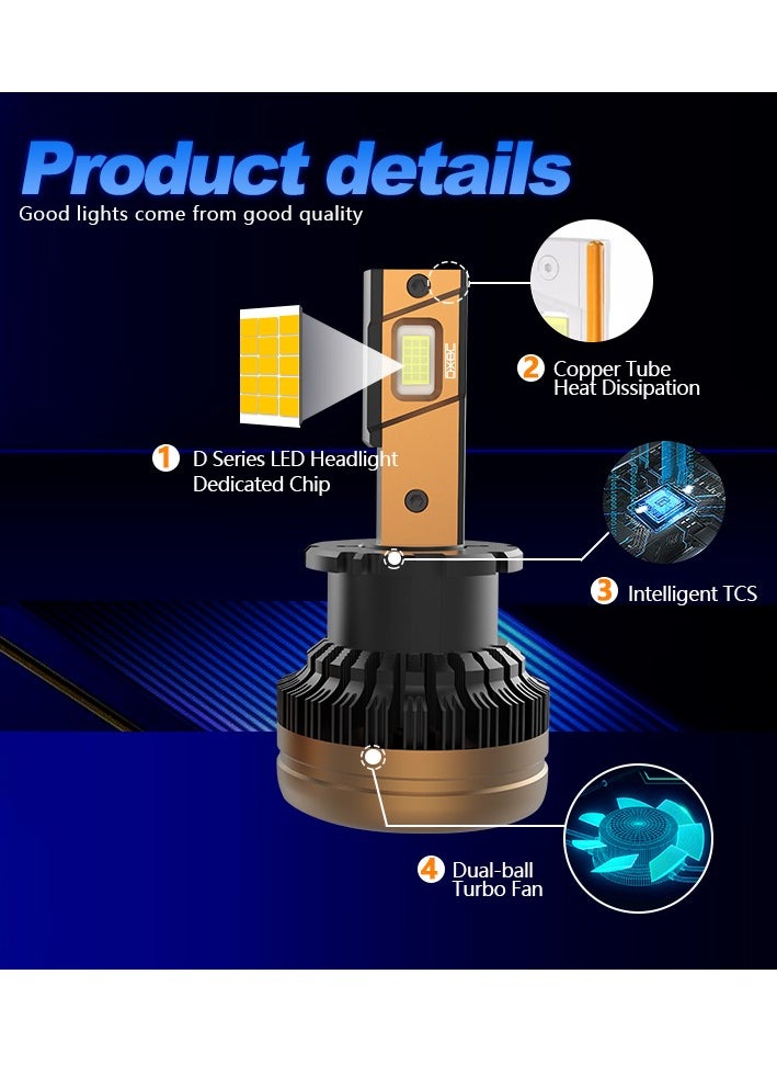DXB-C FALCON D2 120W 12000LM 6500K LED Car Headlights 300% Brightness 6500K Cool White Bulb High Beam and Low  - Image 4