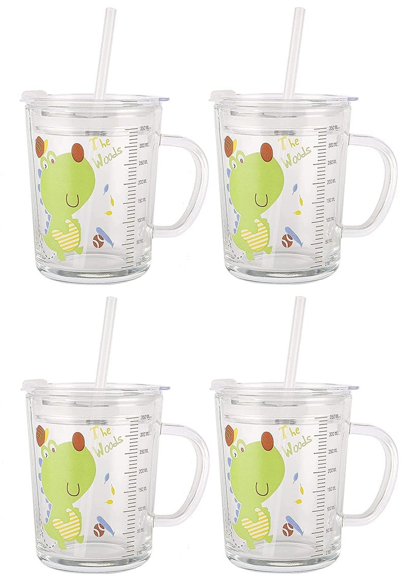 Nirgun Empex Glass Tumbler Milk Cup with Silicone Straw and Lid Handle for Kids Adult Water Mug with Scale Juice and Drinking Mug for Kids Random Design 400 ml Pack of 1 - Image 1