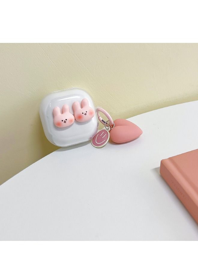 Protective Case with Keychain for Samsung Galaxy Buds2 Pro/Galaxy Buds 2/Galaxy Buds Pro/Galaxy Buds Live,  Clear Cute Cartoon Love Rabbit Protective Cover for Women Girls - Image 4