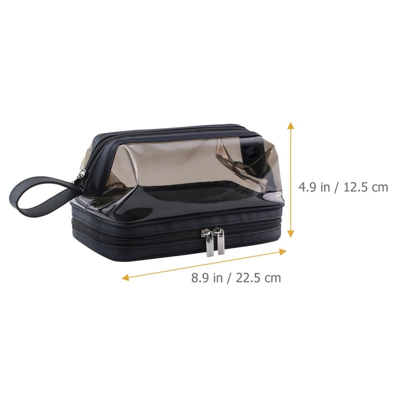 Dual Layer Waterproof Cosmetic Bag Travel Organizer With Dry Wet Separation Tea Color - Image 3