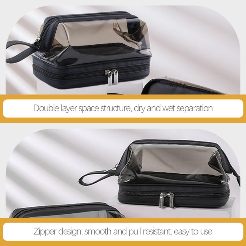 Dual Layer Waterproof Cosmetic Bag Travel Organizer With Dry Wet Separation Tea Color - Image 4