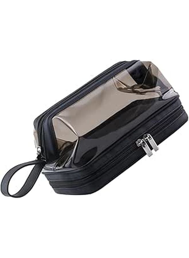 Dual Layer Waterproof Cosmetic Bag Travel Organizer With Dry Wet Separation Tea Color - Image 1