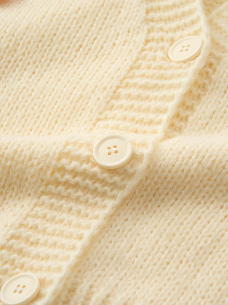 HOULENGS Women's Kawaii Flower Embroidered Button Down Cardigan Sweater Long Sleeve V Neck Knitted Crop Sweater Coat 02Beige One Size - Image 4