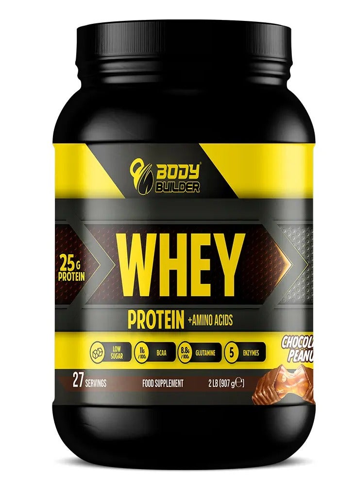 Body Builder whey protein - Chocolate Peanut- 2lb, Elite Whey Protein Blend for Optimal Muscle Growth and Recovery, Rich in BCAAs, Glutamine and Digestive Enzymes, perfect post workout fuel
