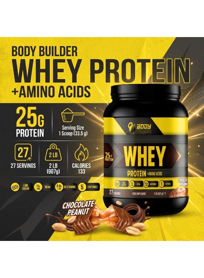 Body Builder whey protein - Chocolate Peanut- 2lb, Elite Whey Protein Blend for Optimal Muscle Growth and Recovery, Rich in BCAAs, Glutamine and Digestive Enzymes, perfect post workout fuel - Image 4