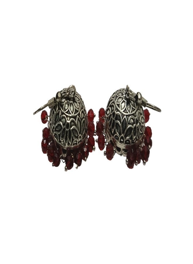 ATHZ Jaipur Oxidised Brass Metal Jhumki Earrings with Red Moti beads embellishment for women fashion - Image 1