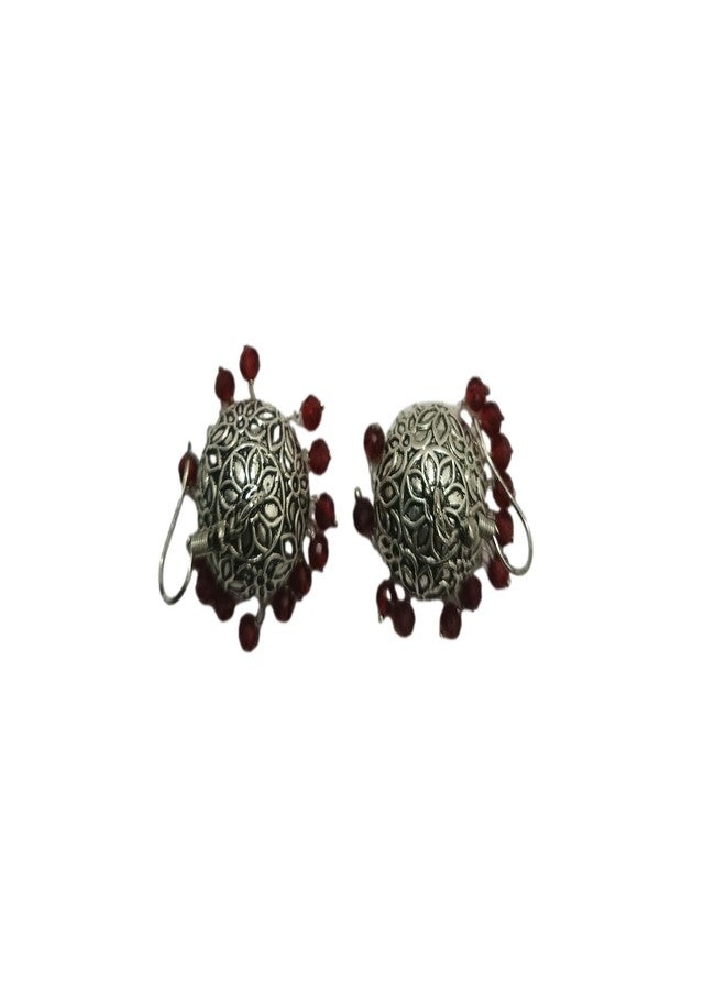 ATHZ Jaipur Oxidised Brass Metal Jhumki Earrings with Red Moti beads embellishment for women fashion - Image 5