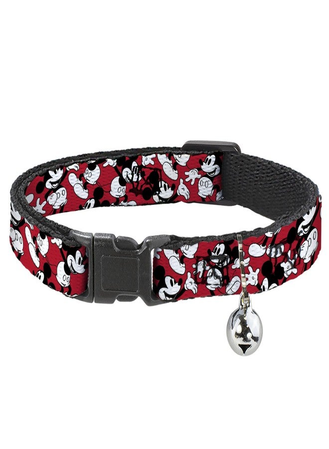 Buckle Down Cat Collar Breakaway Mickey Mouse Poses Scattered Red Black White 8 to 12 Inches 0.5 Inch Wide - Image 1