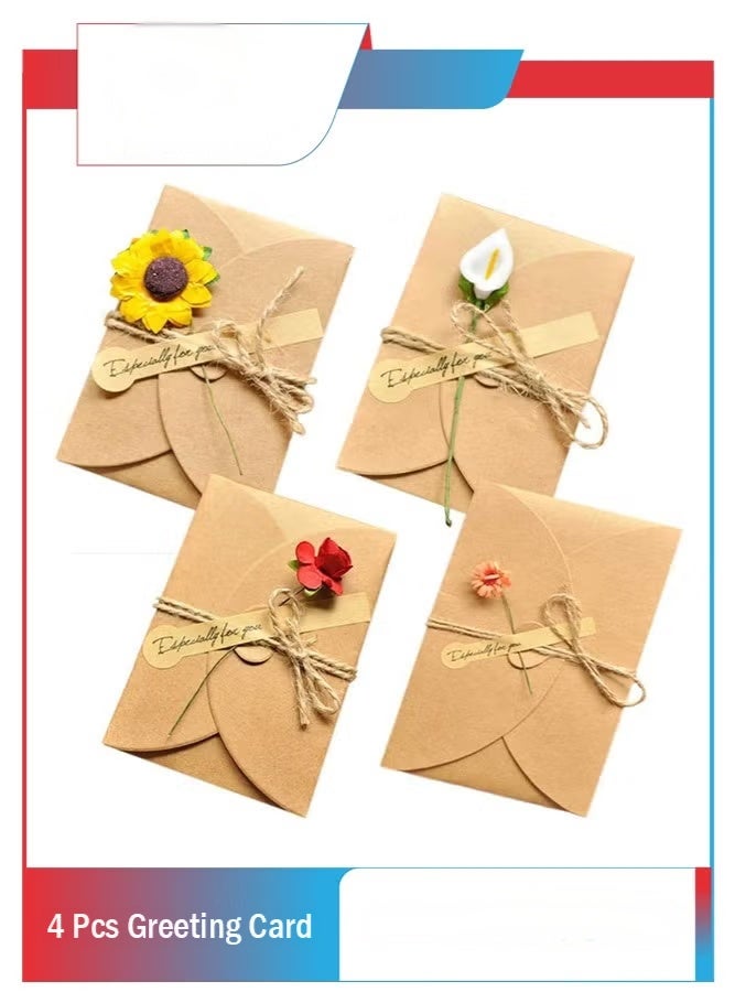 4 Pack Flower Pattern Thank You Card Handmade Invitation Greeting Card Wish Card for Wedding Birthday Festival - Image 1