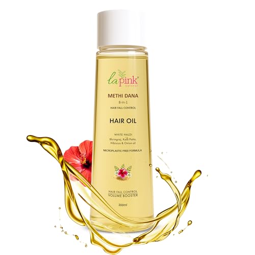 La Pink Methi Dana 8-in-1 Hair Oil For Hair Growth & Thickness 200ml | Reduces Hair Fall, Dandruff & Baldness | Enriched with Hibiscus, Bhringraj, Indian Bay Leaf & Onion - Image 1