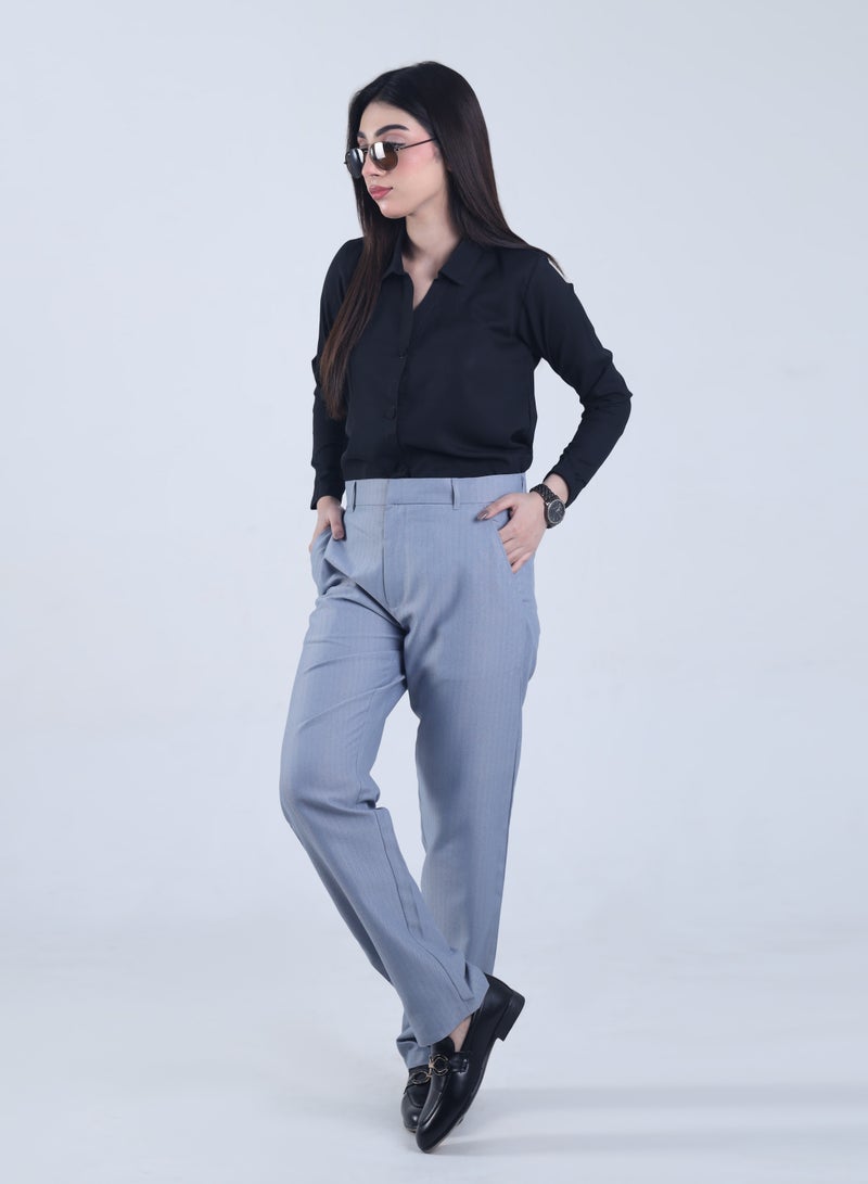 Ambittrends Ice Blue Formal Pants For Women - Image 1