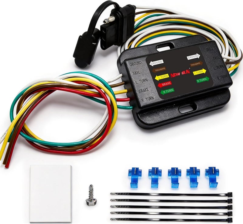 NEW SUN NEWSUN® 3 Way to 2 Way Non-Powered Trailer Taillight Converter with 4-Way Flat Wire Harness - Image 1