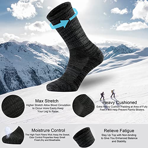 Ortis Men's Merino Wool Cushion Crew Socks with Moisture Wicking Control Light Weight Breathable for Outdoor Hiking Cycling(Black L) - Image 2