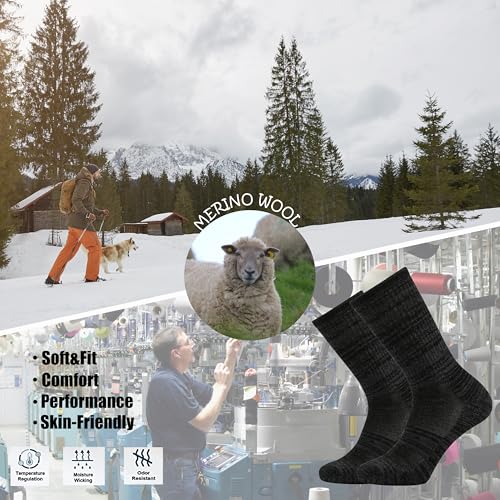 Ortis Men's Merino Wool Cushion Crew Socks with Moisture Wicking Control Light Weight Breathable for Outdoor Hiking Cycling(Black L) - Image 5