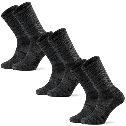 Ortis Men's Merino Wool Cushion Crew Socks with Moisture Wicking Control Light Weight Breathable for Outdoor Hiking Cycling(Black L) - Image 1