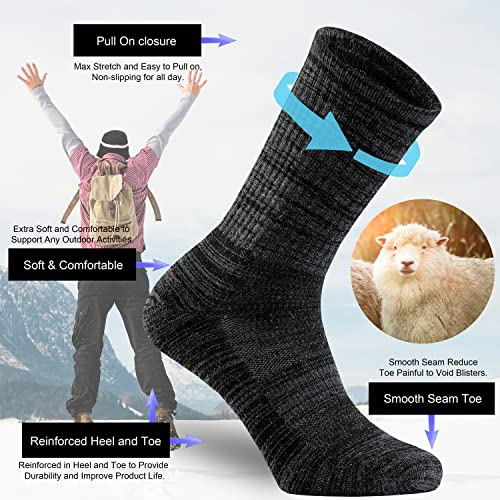 Ortis Men's Merino Wool Cushion Crew Socks with Moisture Wicking Control Light Weight Breathable for Outdoor Hiking Cycling(Black L) - Image 3