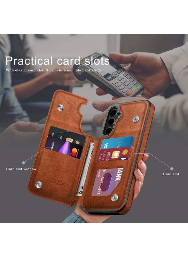 DJDUCK Designed for Samsung Galaxy S25 FE Case Wallet with Card Holder, [Magnetic Clasp Cover] [RFID Blocking Leather Protection] Shockproof Women Men Cases for Samsung S25 FE Light Brown - Image 3