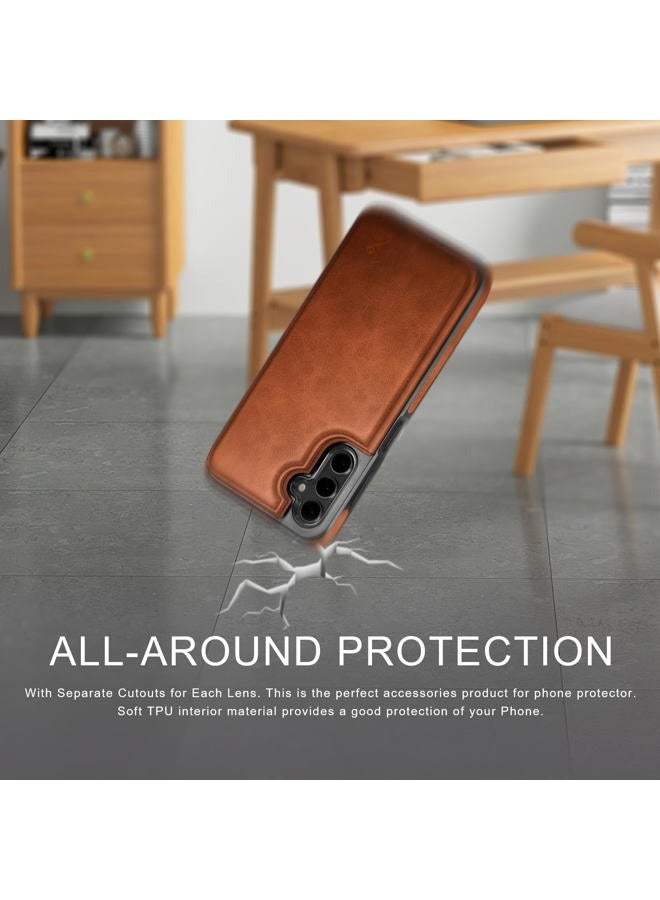 DJDUCK Designed for Samsung Galaxy S25 FE Case Wallet with Card Holder, [Magnetic Clasp Cover] [RFID Blocking Leather Protection] Shockproof Women Men Cases for Samsung S25 FE Light Brown - Image 5