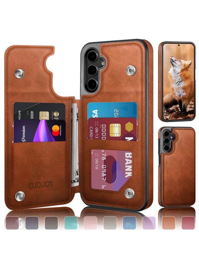 DJDUCK Designed for Samsung Galaxy S25 FE Case Wallet with Card Holder, [Magnetic Clasp Cover] [RFID Blocking Leather Protection] Shockproof Women Men Cases for Samsung S25 FE Light Brown - Image 1