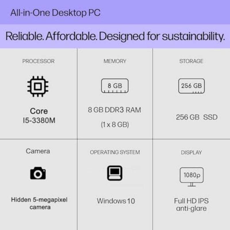 كمبيوتر الكل في واحد 24 انش بمعالج كور i5-3380M وذاكرة DDR3 8GB وSSD 256GB وشاشة IPS 1920×1080 ومكبر صوت مدمج وكاميرا مخفية قابلة للسحب بدقة 5MP وكيبورد عربي سلكي وماوس سلكي - Image 3