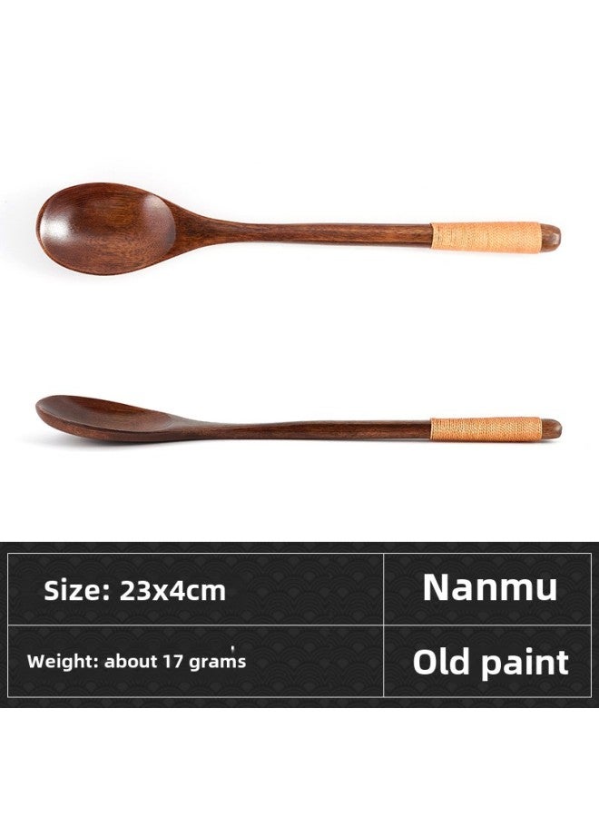 Factory Wholesale Wooden Nanmu Spoon Wrapped Wooden Spoon Fork Portable Honey Spoon Spot Supply Lotus Wood Can Be Engraved L-Color:23x 4 Old Lacquer Semi-round Handle Brown Line  - Image 1