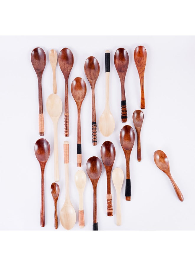 Factory Wholesale Wooden Nanmu Spoon Wrapped Wooden Spoon Fork Portable Honey Spoon Spot Supply Lotus Wood Can Be Engraved L-Color:23x 4 Old Lacquer Semi-round Handle Brown Line  - Image 3