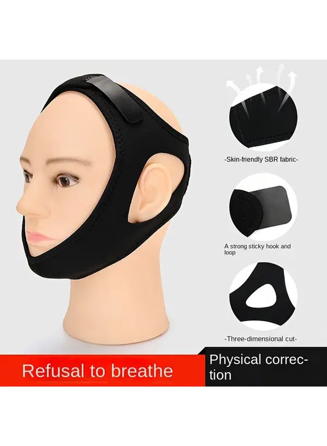 حزام ذقن أسود قابل للتعديل لمكافحة الشخير، قابل للتنفس ومريح، دعم للفك بتصميم هندسي، مرونة عالية، ملحق نوم سلس بدون خياطة. - Image 5
