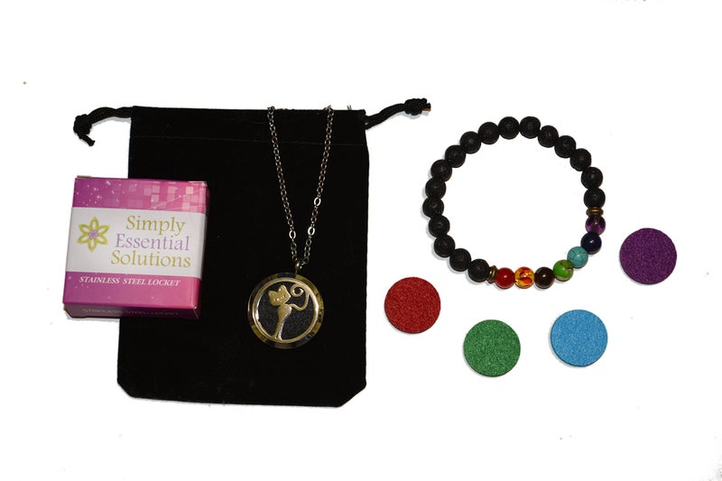 Simply Essential Solutions Aromatherapy Essential Oil Diffuser Stainless Steel 30MM Silver Magnetic Locket Pendant 2 Sizes Chain Necklace, Colored Refill Pads & Diffuser Bracelet in a Velvet Bag (fbastandingskinnycat) - Image 2